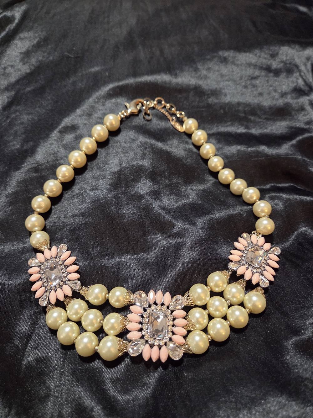 Amrita Singh Cream Pearl Necklace with Pink Crystal Floral Accents